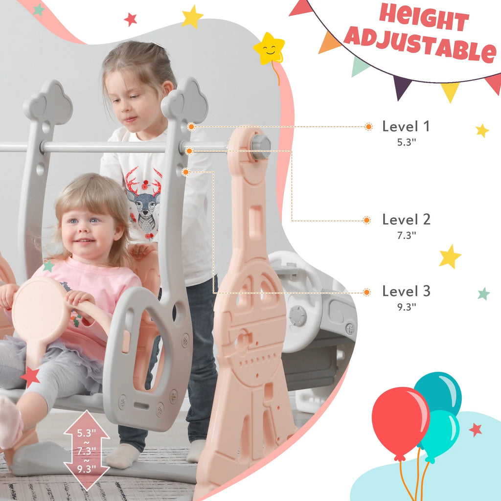 3 in 1 Toddler Slide and Swing Set with Basketball Hoops Green F650886