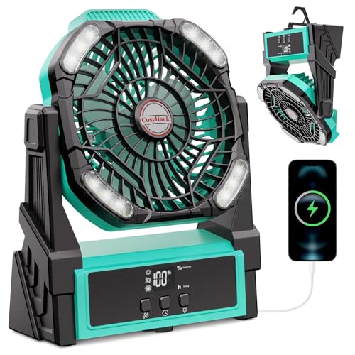 Portable Camping Fan, 20000mAh Rechargeable Battery Operated Fans with Lights, 4 Speed, Adjustable Brightness (Blue Black) Z95482