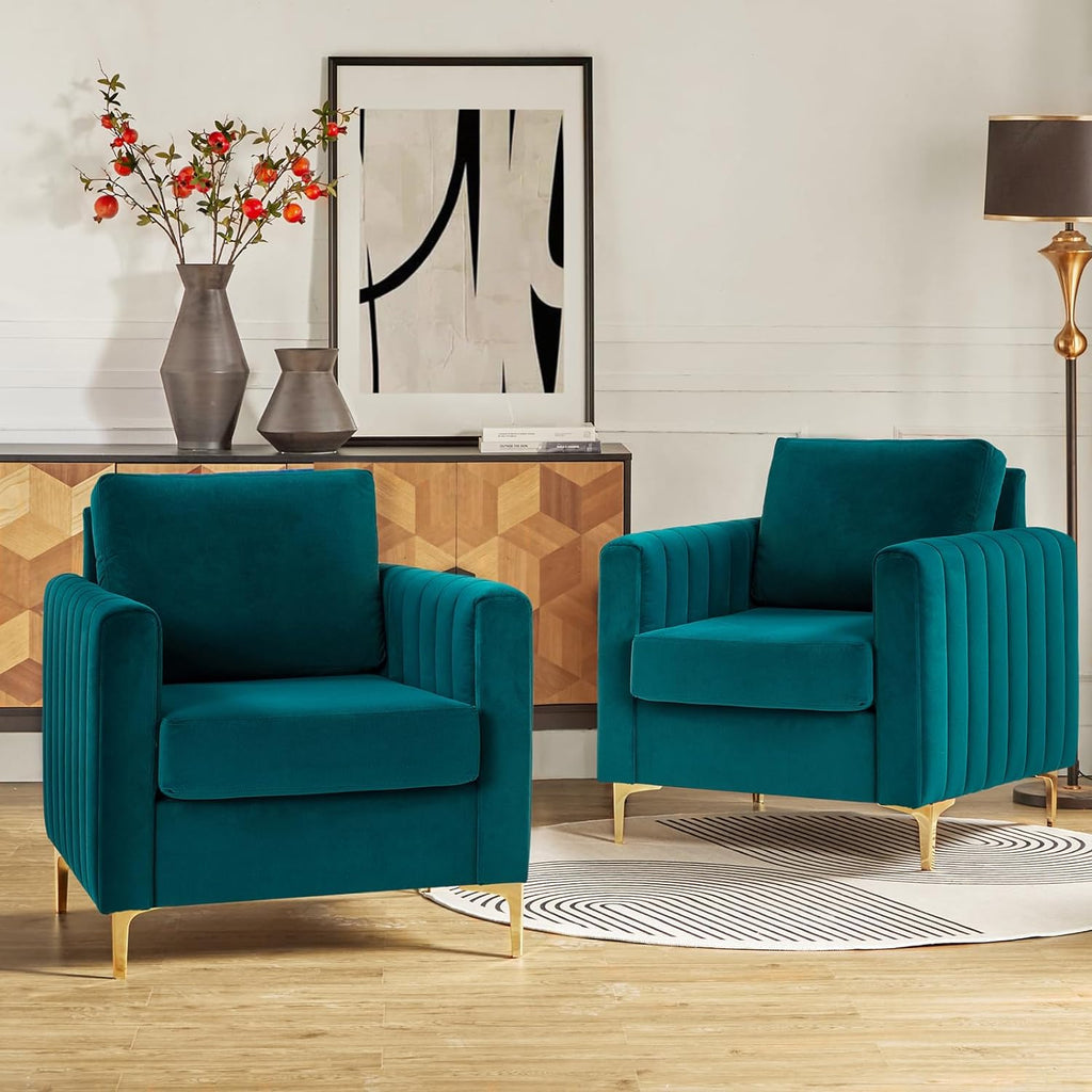 Teal Velvet Club Chairs Set Of 2 with Metal Legs Z965962