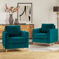 Teal Velvet Club Chairs Set Of 2 with Metal Legs Z965962