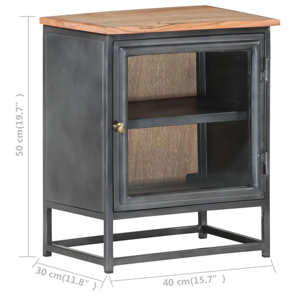 Gray Acacia Wood Bedside Cabinet with Glass Door N98126