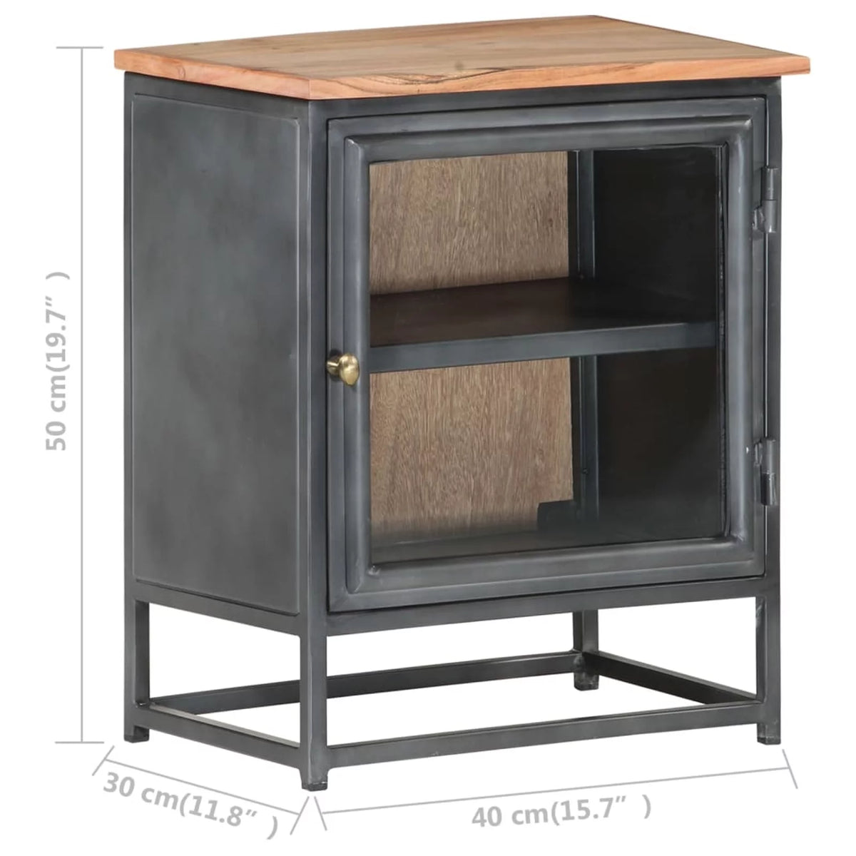 Gray Acacia Wood Bedside Cabinet with Glass Door N98126