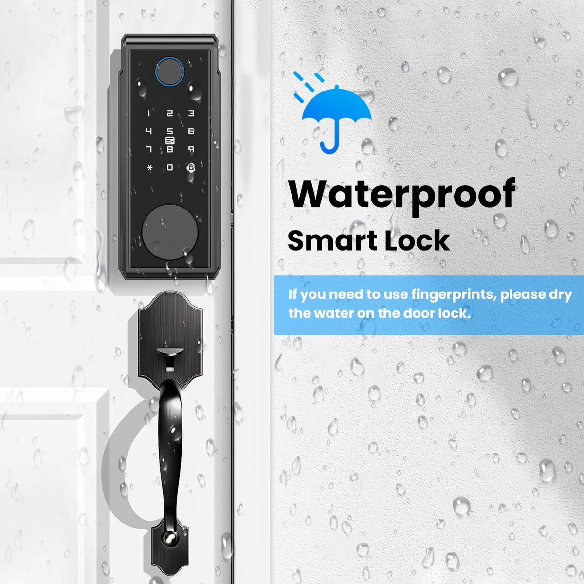 Smart Lock with Touchscreen Keypad, IP65 Weatherproof, Black Q972840