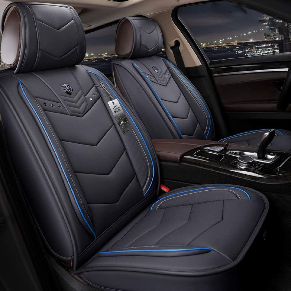 Black Leather Car Seat Covers 5 Seats Full Set N2762