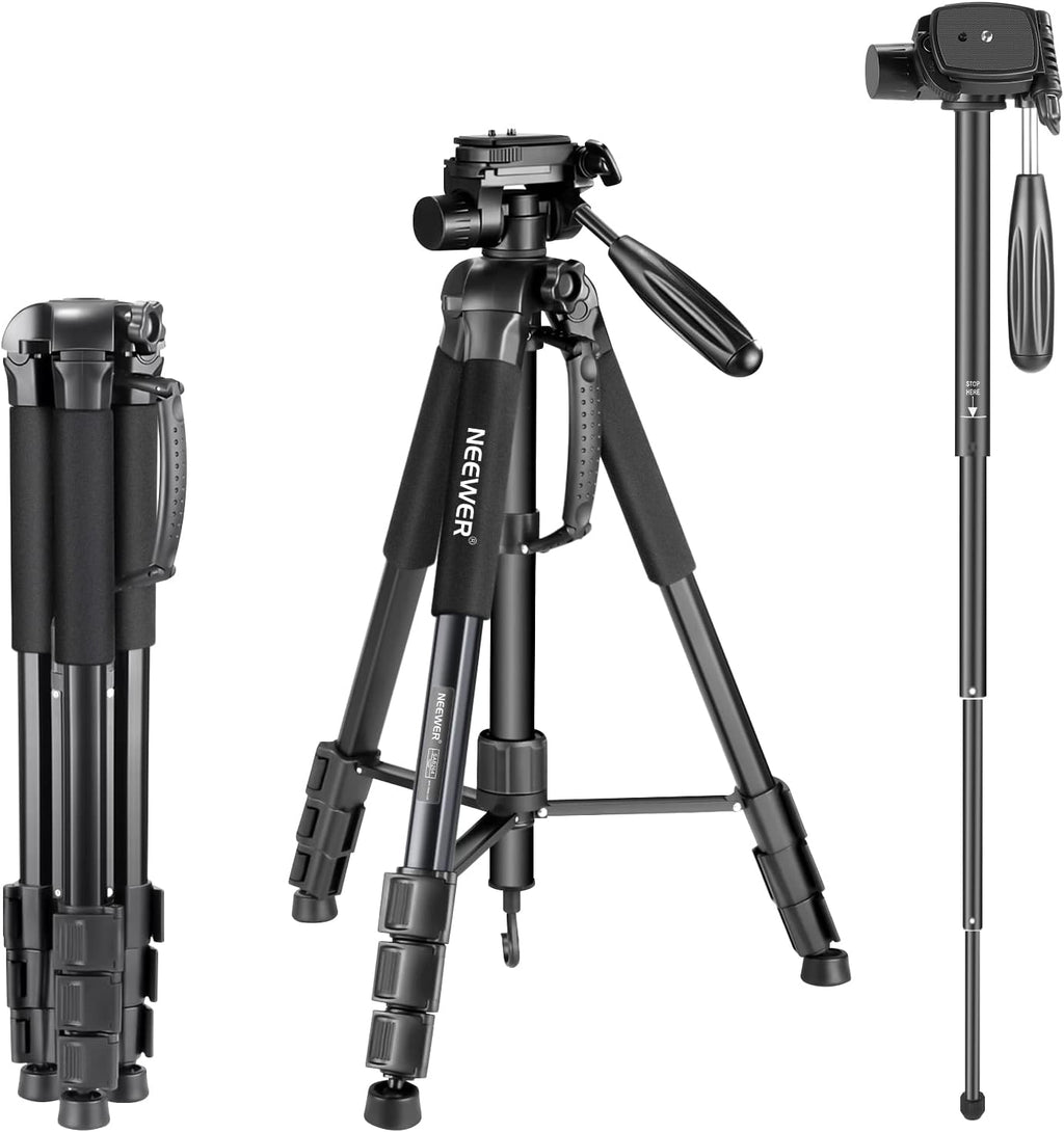 Portable Aluminum Alloy 2-in-1 Tripod Monopod with 3-Way Pan Head and Carrying Bag U4492