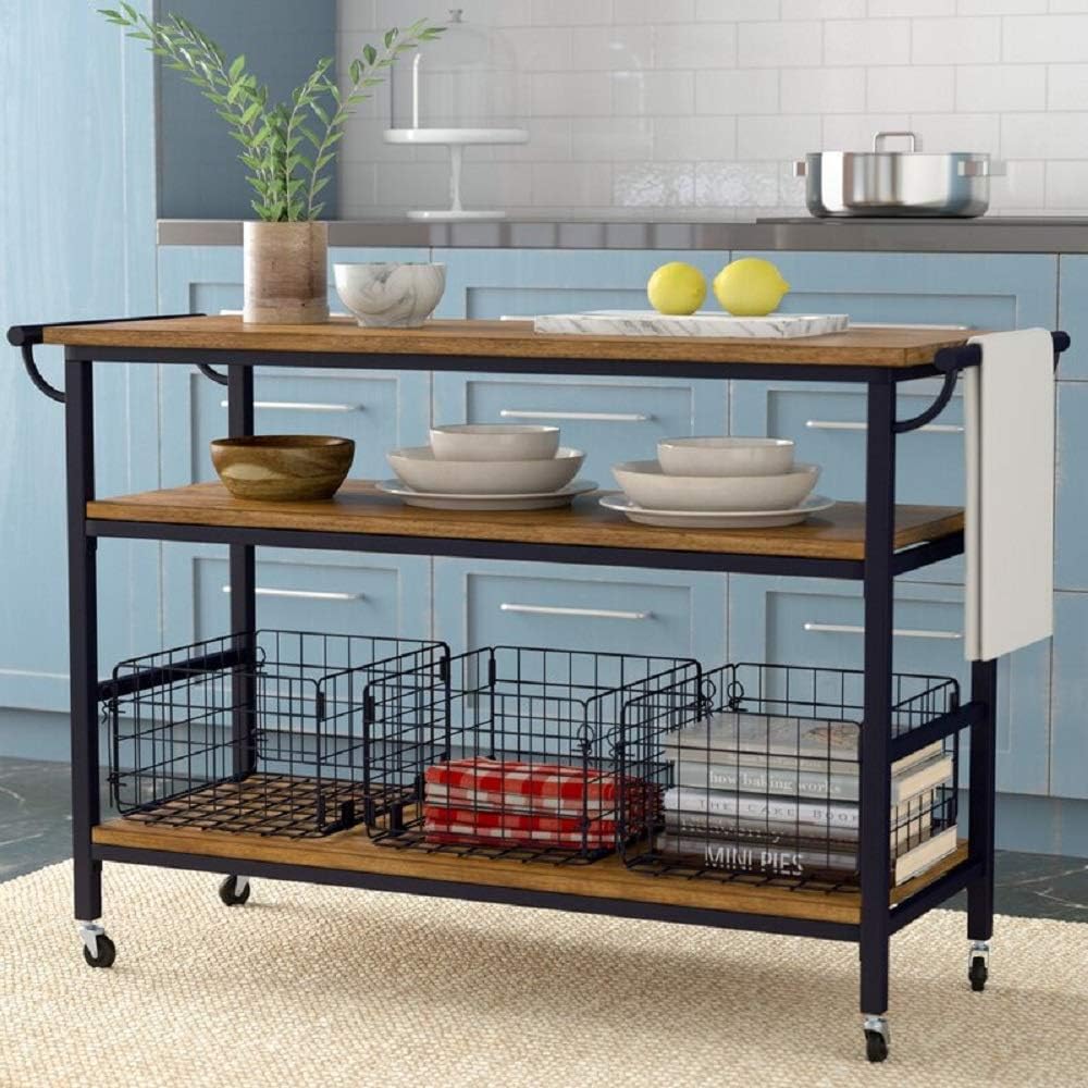 Industrial Kitchen Cart with Wheels and 3 Metal Storage Baskets E210271