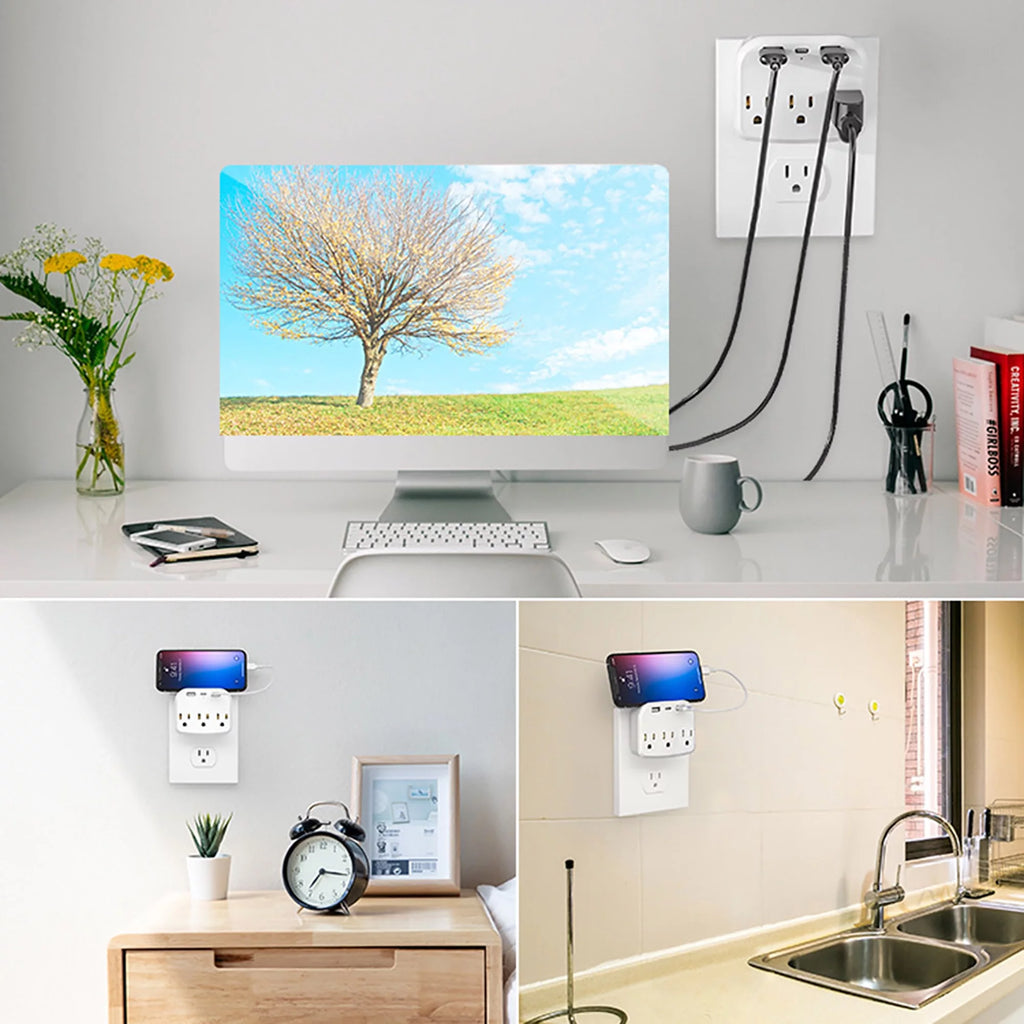 International Power Plug with 3 US Outlets and 2 USB L422