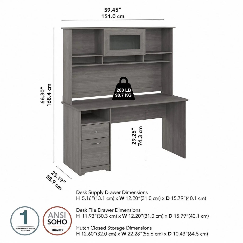 60W Computer Desk with Hutch J5910