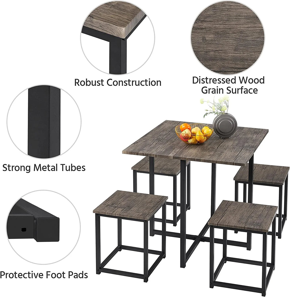 5-Piece Dining Table Set with 4 Stools N216476