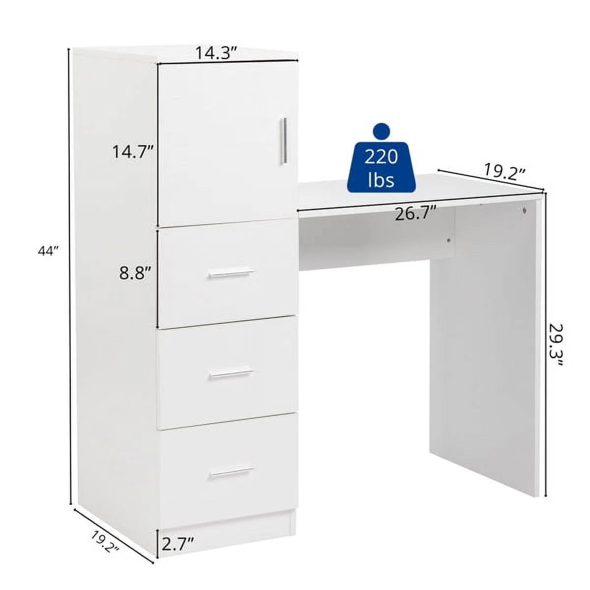 White Office Desk with 3 Storage Drawers E951