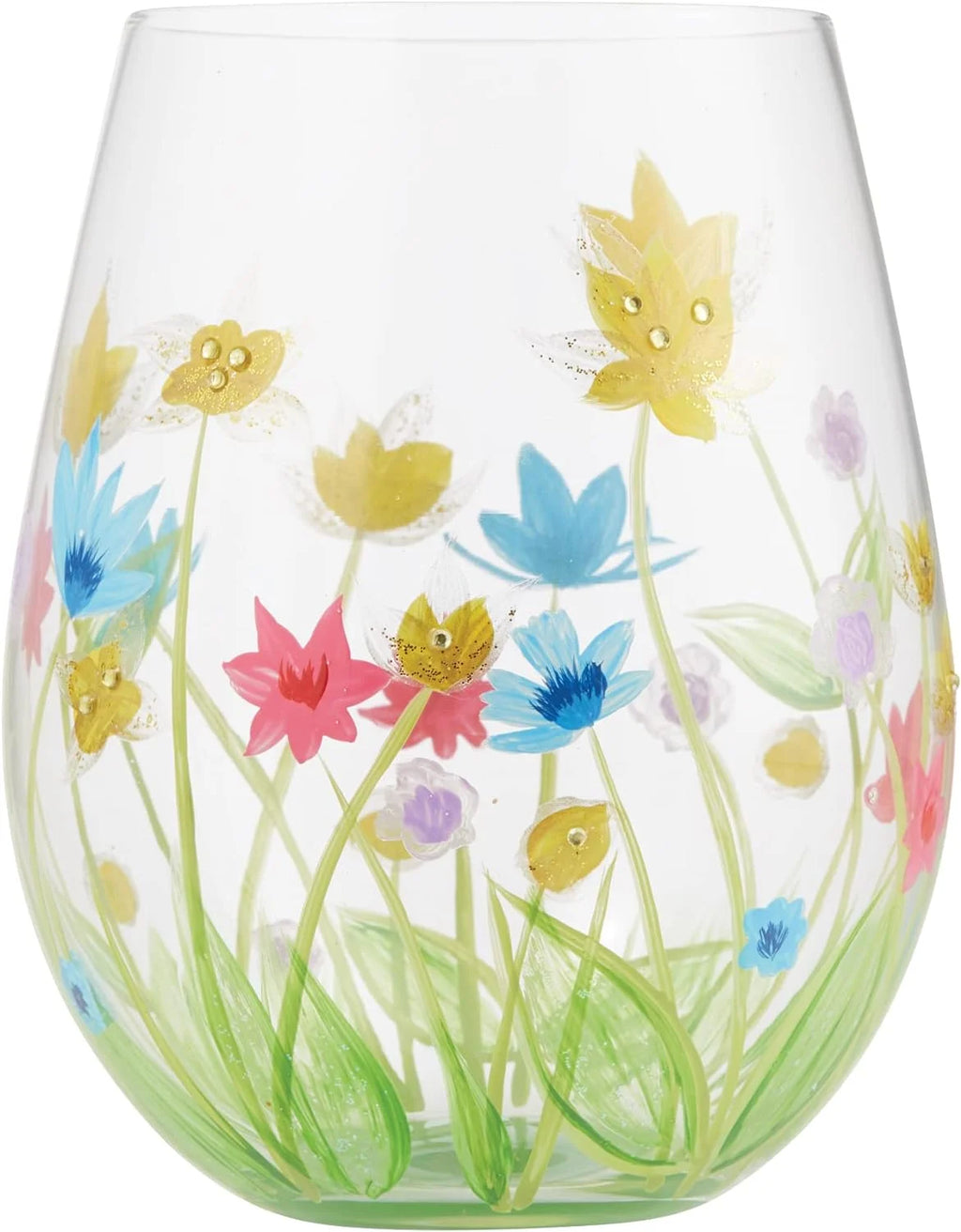 Hand-Painted Stemless Wine Glass, 20 Ounce, Multicolor S14394