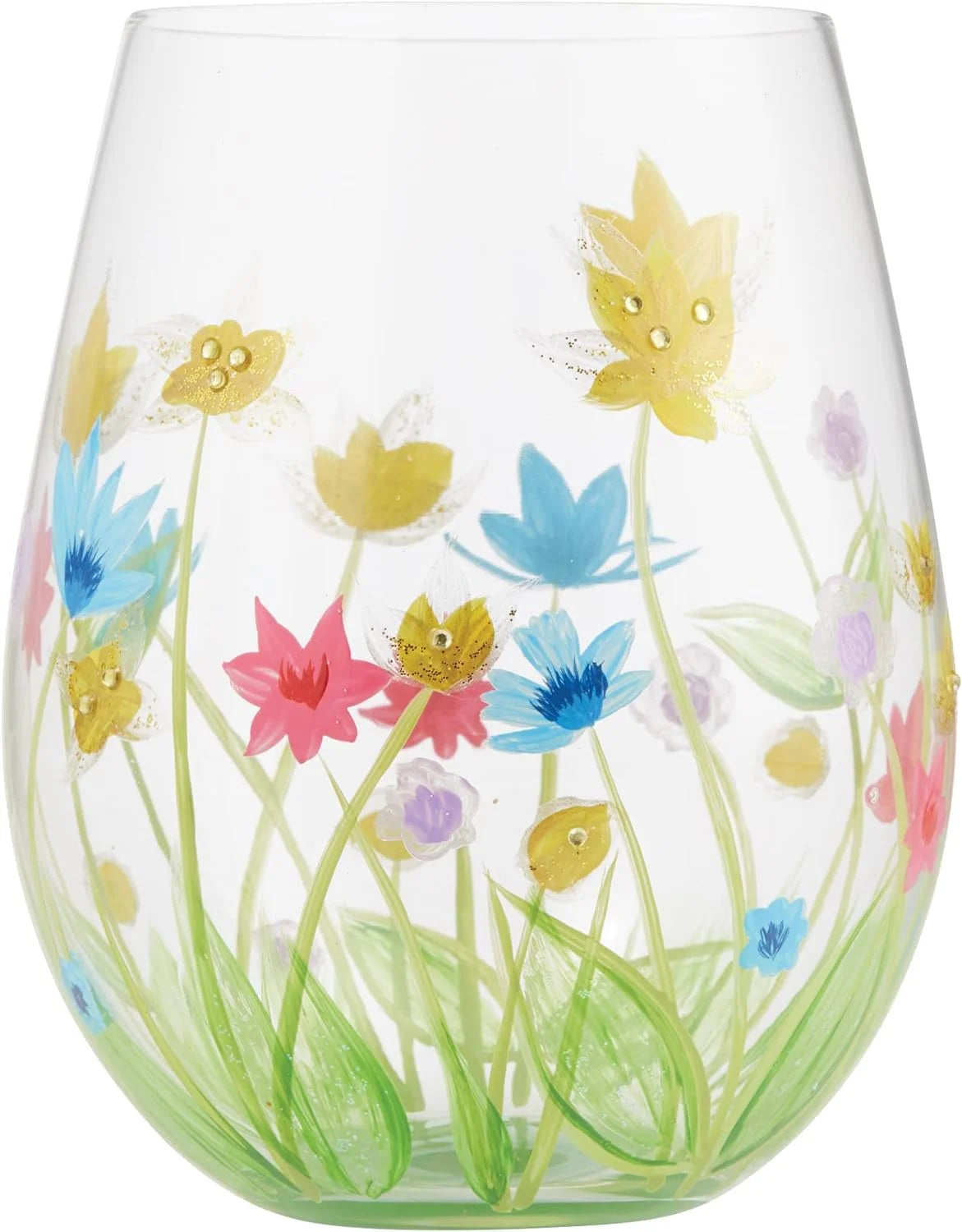 Hand-Painted Stemless Wine Glass, 20 Ounce, Multicolor S14394