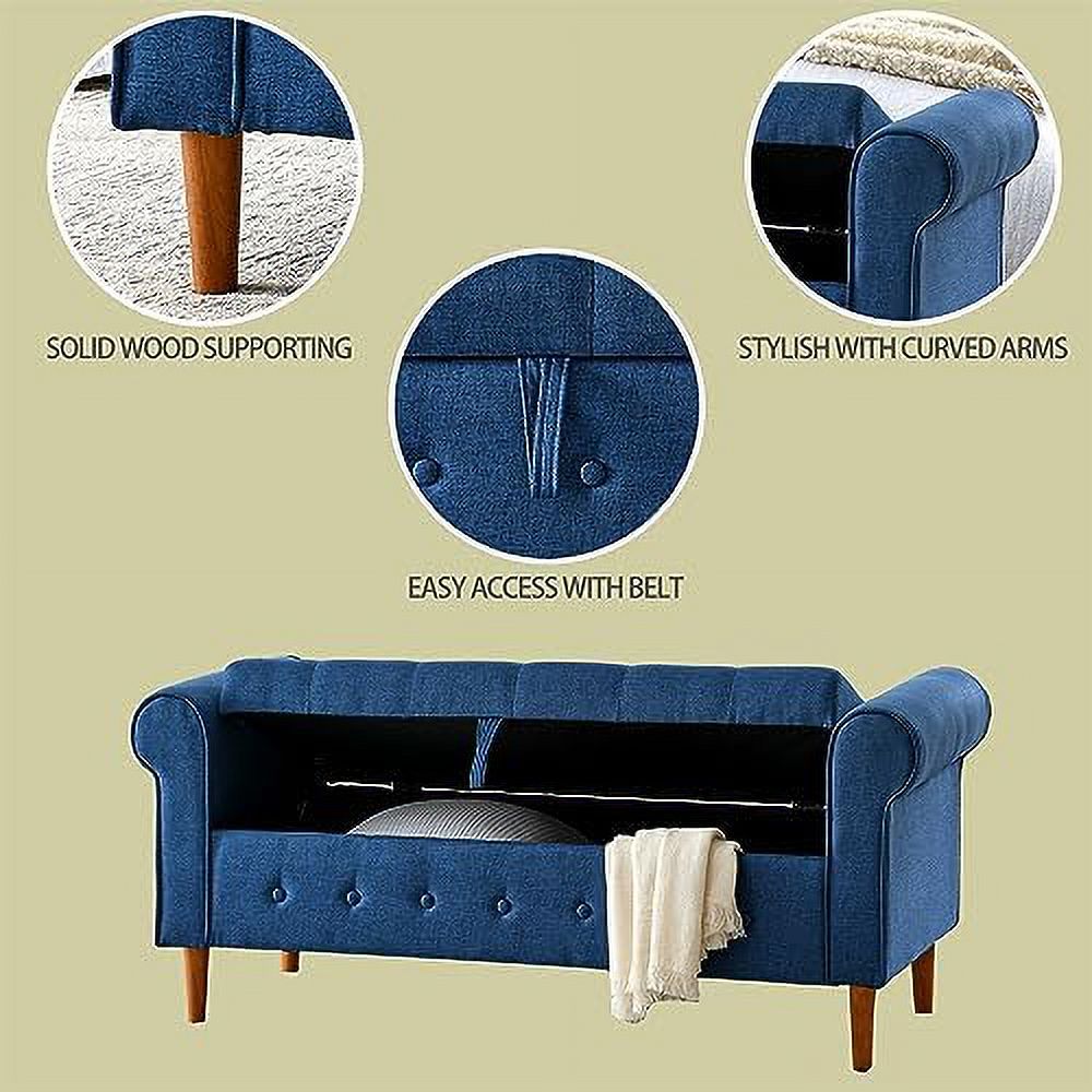 PU Leather Rolled Arm Bed Ottoman Bench with Solid Wood Legs C7653