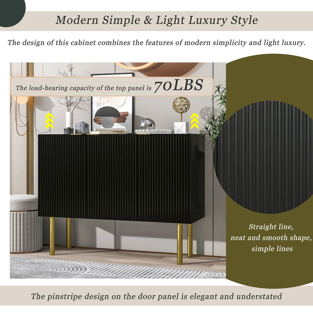 Black Modern Sideboard with Gold Metal Legs and Adjustable Shelves X472241