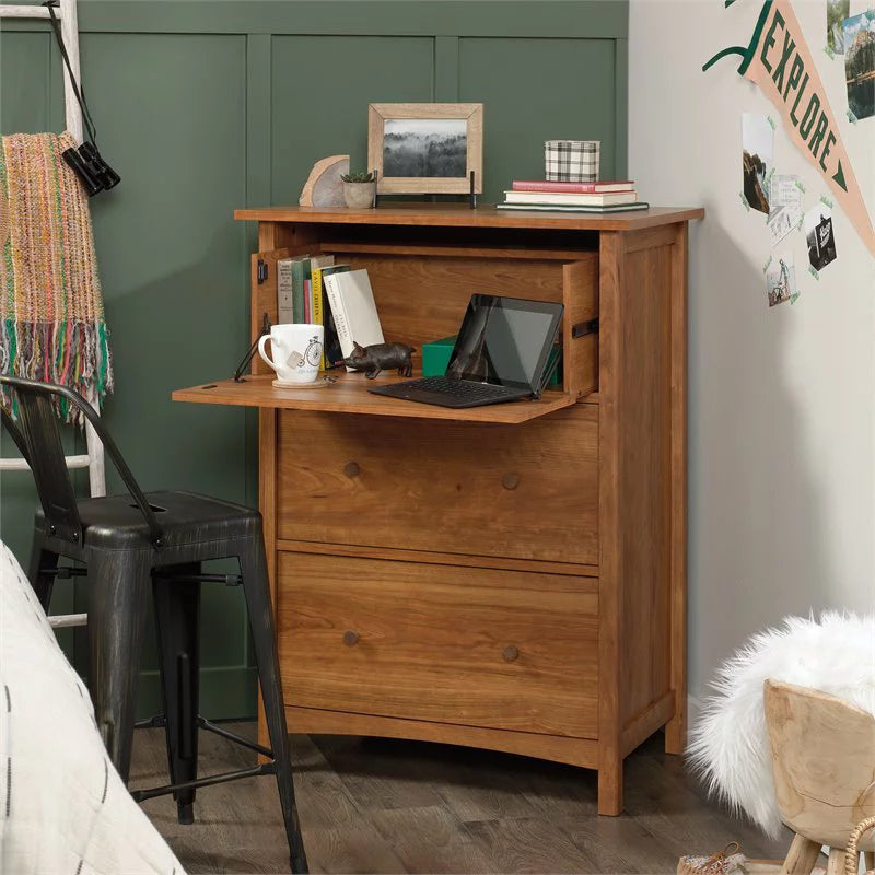 Engineered Wood Secretary Desk/Chest in Prairie Cherry Q685