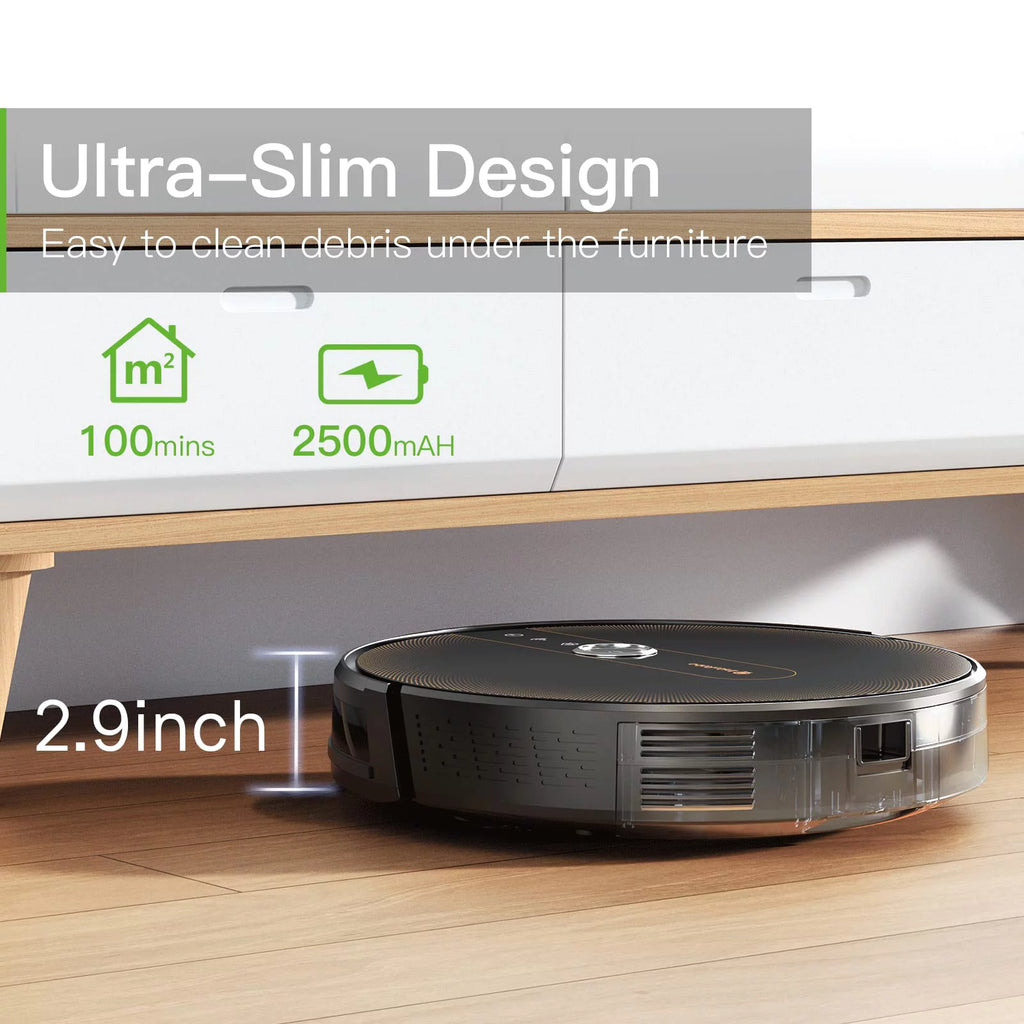 Black Robot Vacuum and Mop Combo with Smart Mapping, 2000Pa Suction U472734