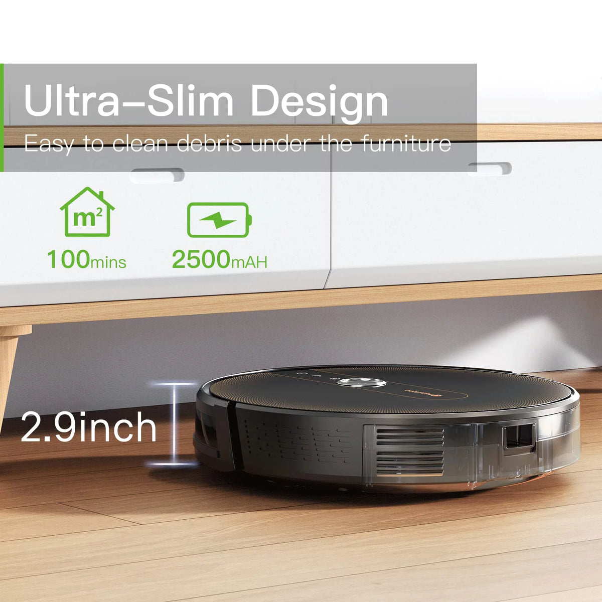 Black Robot Vacuum and Mop Combo with Smart Mapping, 2000Pa Suction U472734