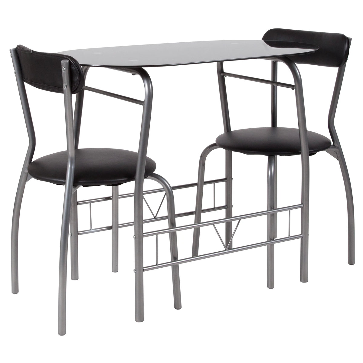 3 Piece Bistro Set with Black Glass Top Table and Black Vinyl Chairs J696