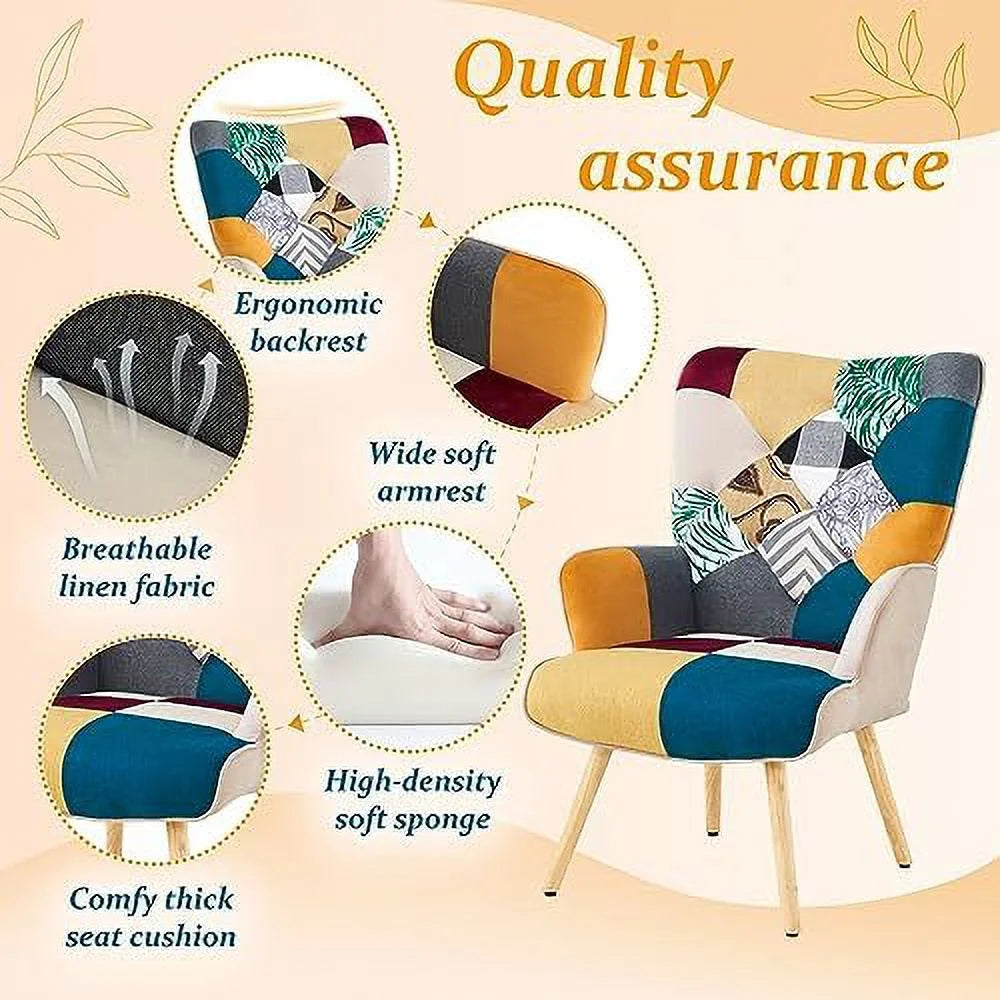 High Back Accent Chair with Linen Fabric and Wood Feet X579