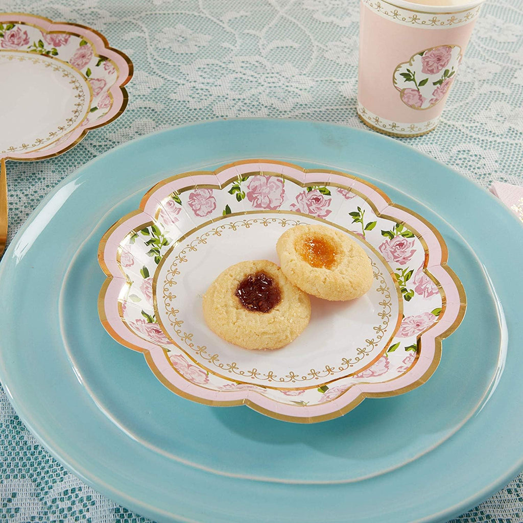 32 Pcs 7 Inch Pink Floral Paper Plates W3767