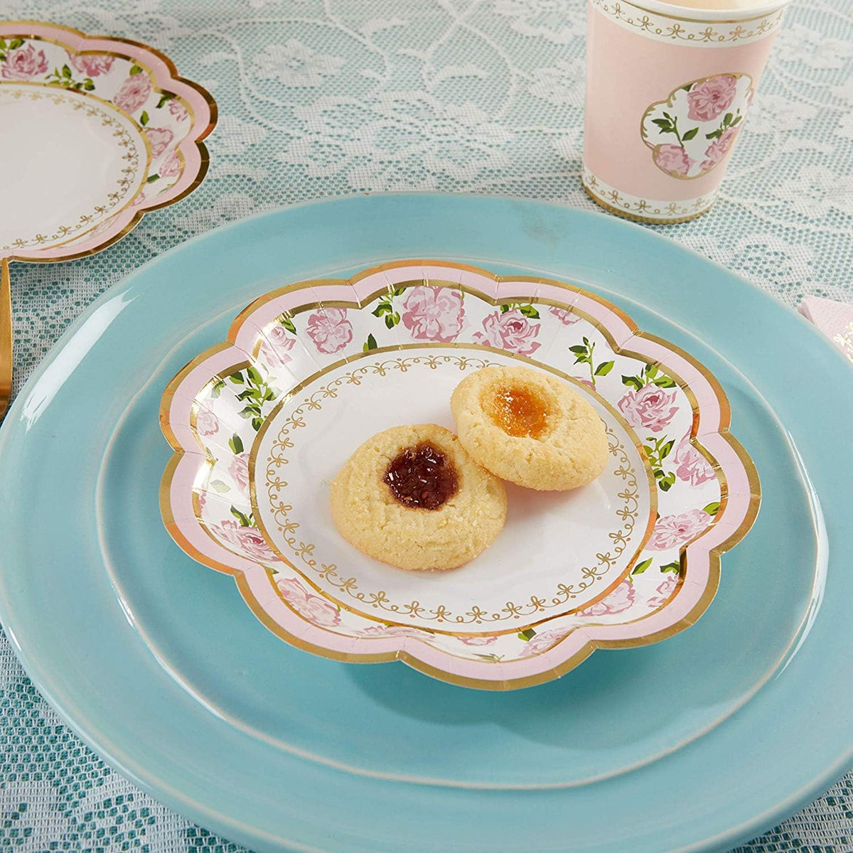 32 Pcs 7 Inch Pink Floral Paper Plates W3767