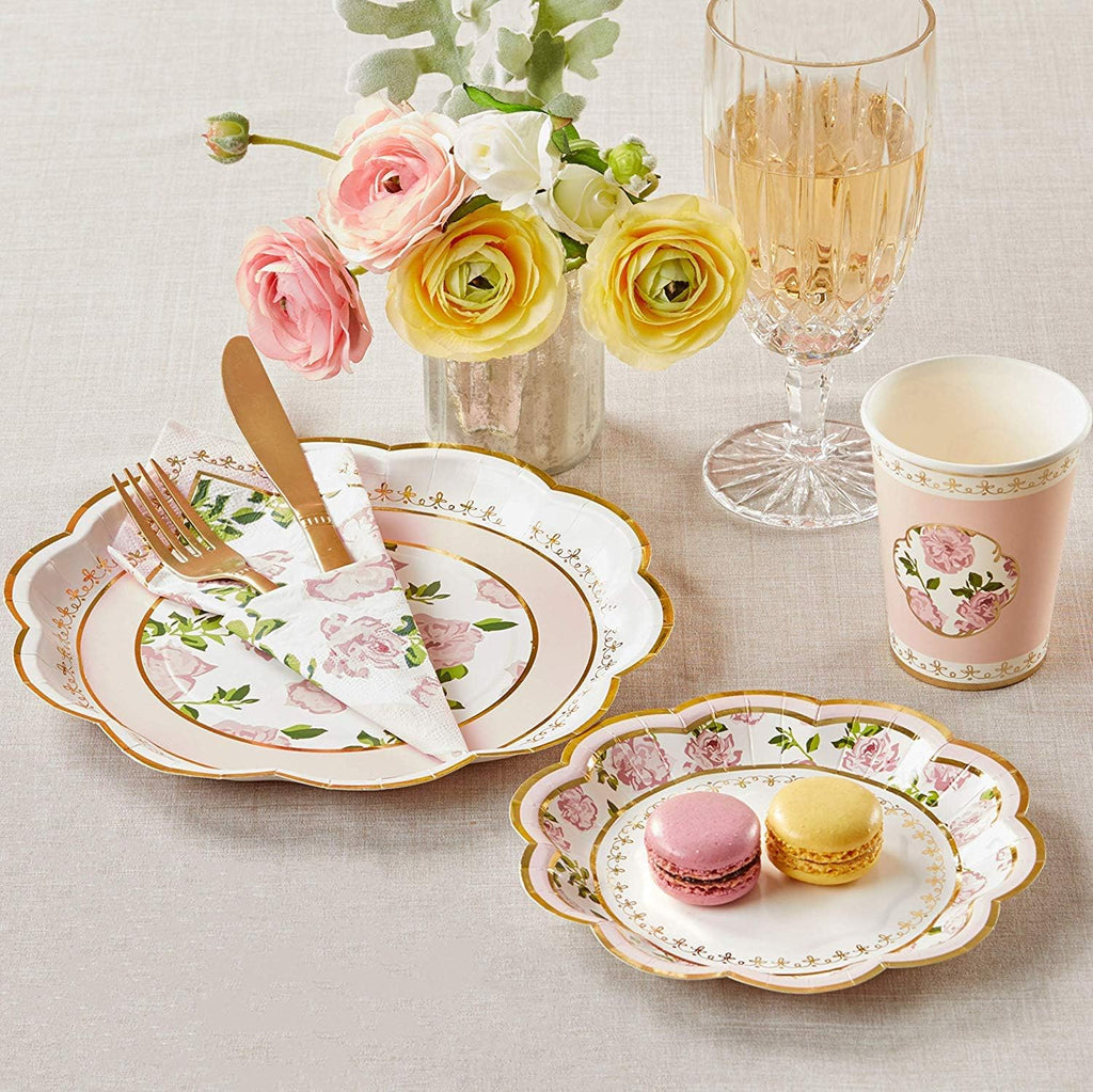 32 Pcs 7 Inch Pink Floral Paper Plates W3767