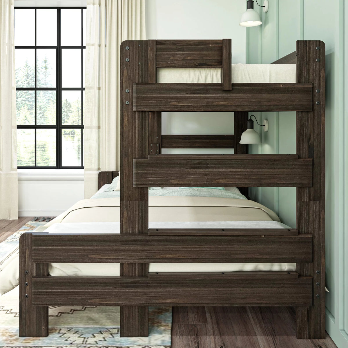 Barnwood Brown Twin XL Over Queen Platform Bunk Bed C12736