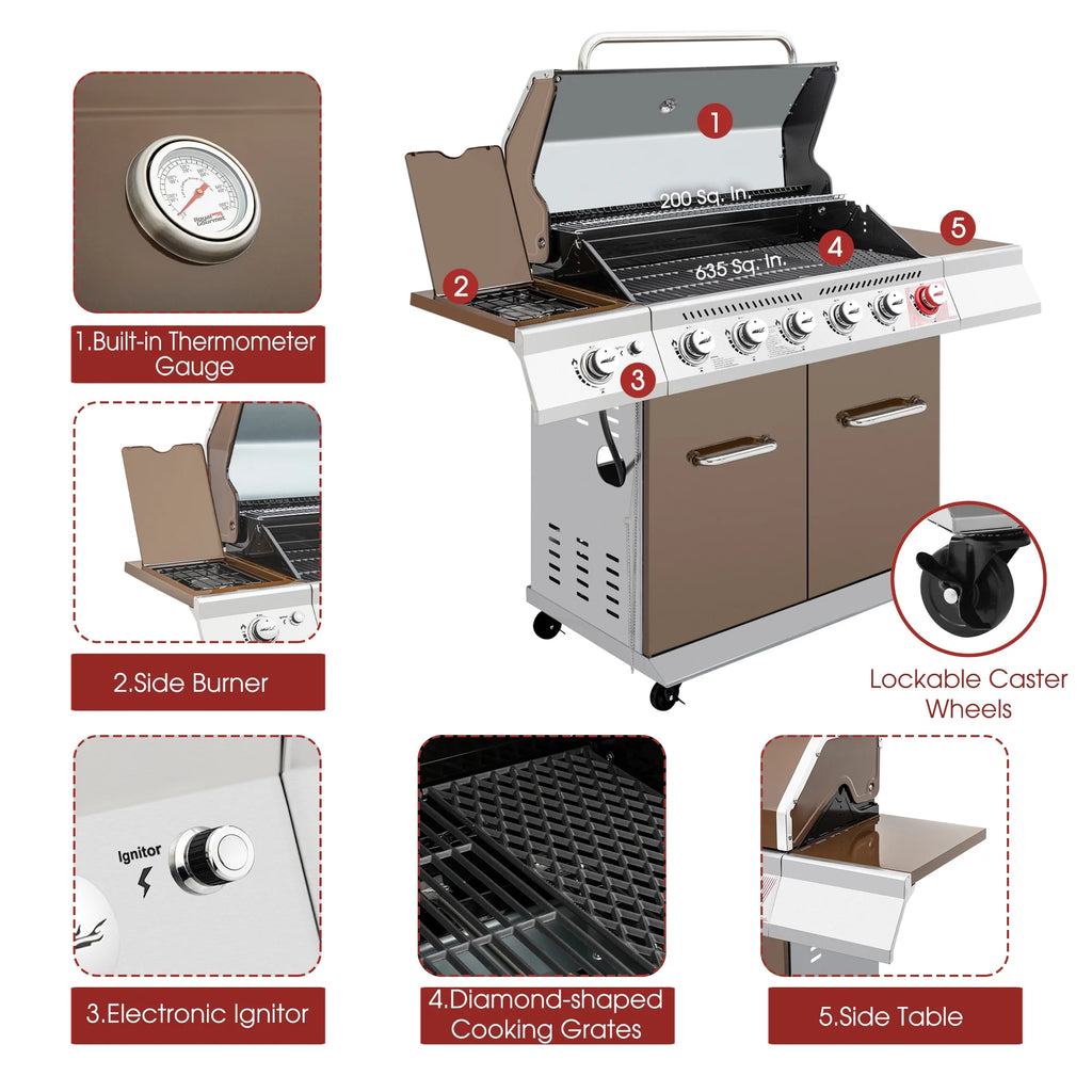 6-Burner Gas Grill with Sear Burner and Side Burner L76493