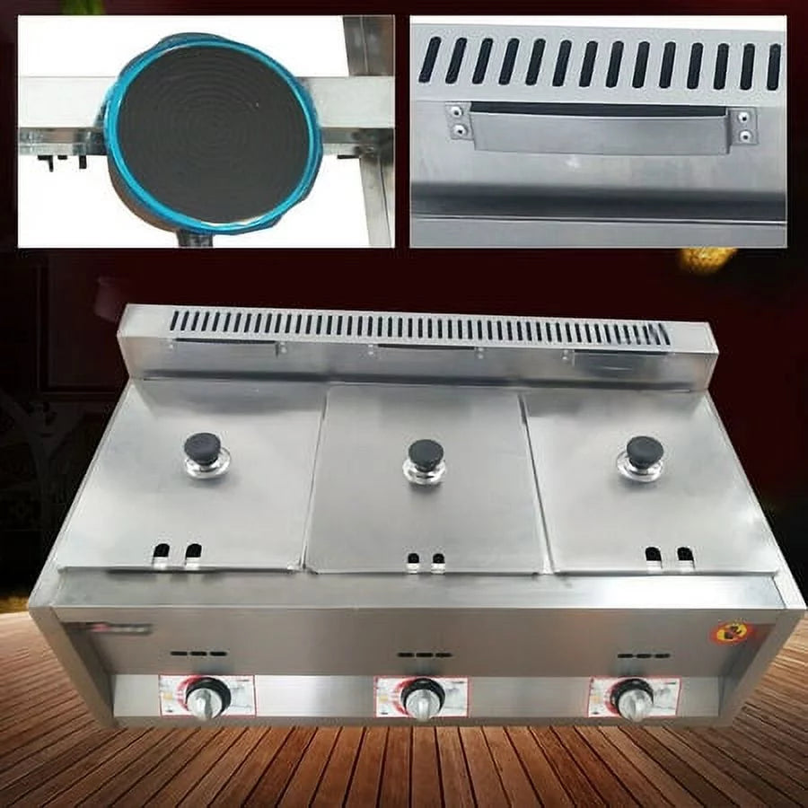 Commercial Propane Deep Fryer Countertop 18L Gas Fryer 3 Pan E32197