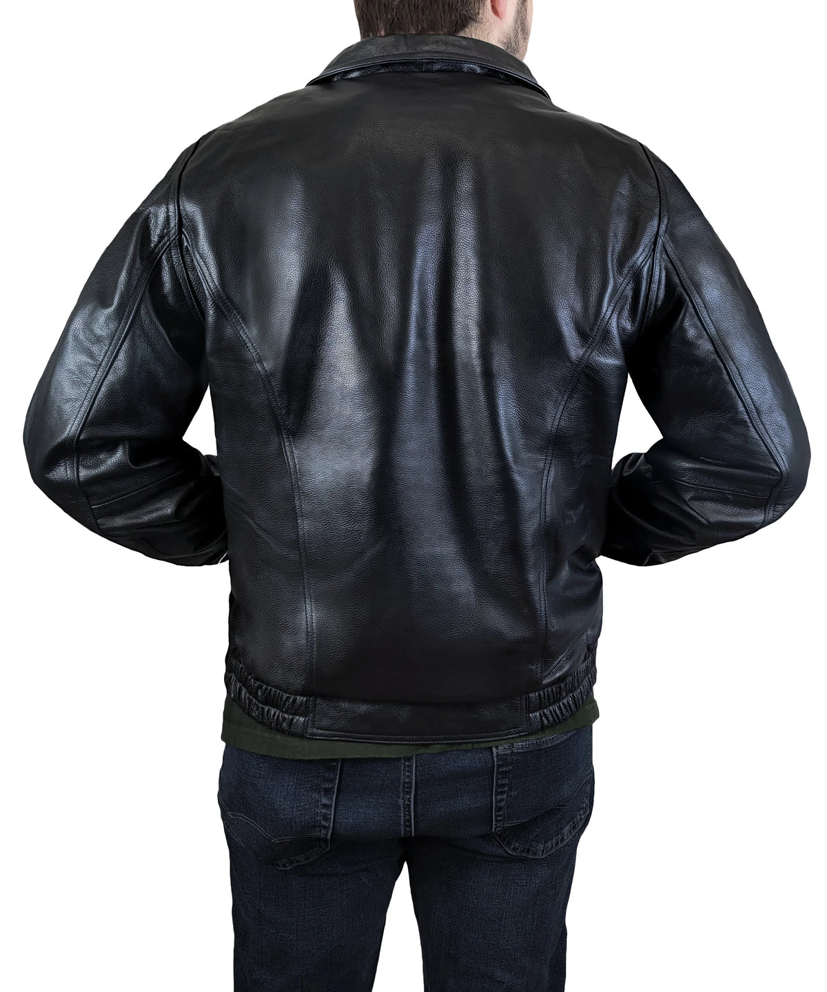 Black Genuine Leather Bomber Jacket Y2952