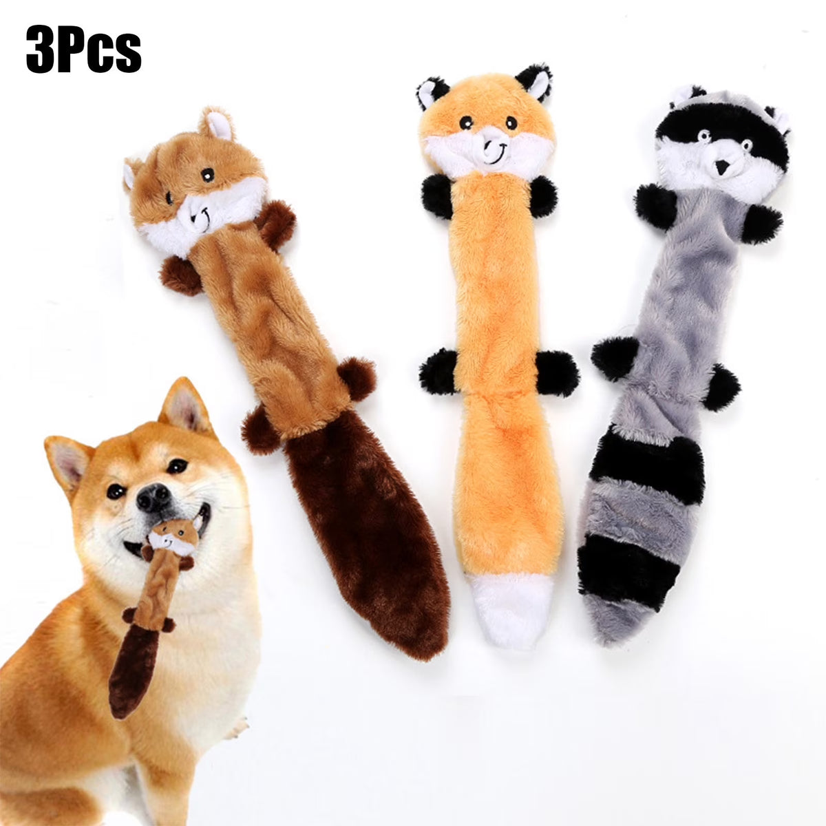 3Pcs No Stuffing Plush Dog Chew Toy E5525