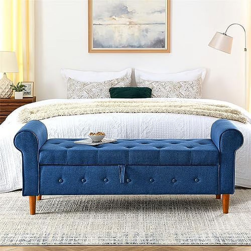 PU Leather Rolled Arm Bed Ottoman Bench with Solid Wood Legs C7653