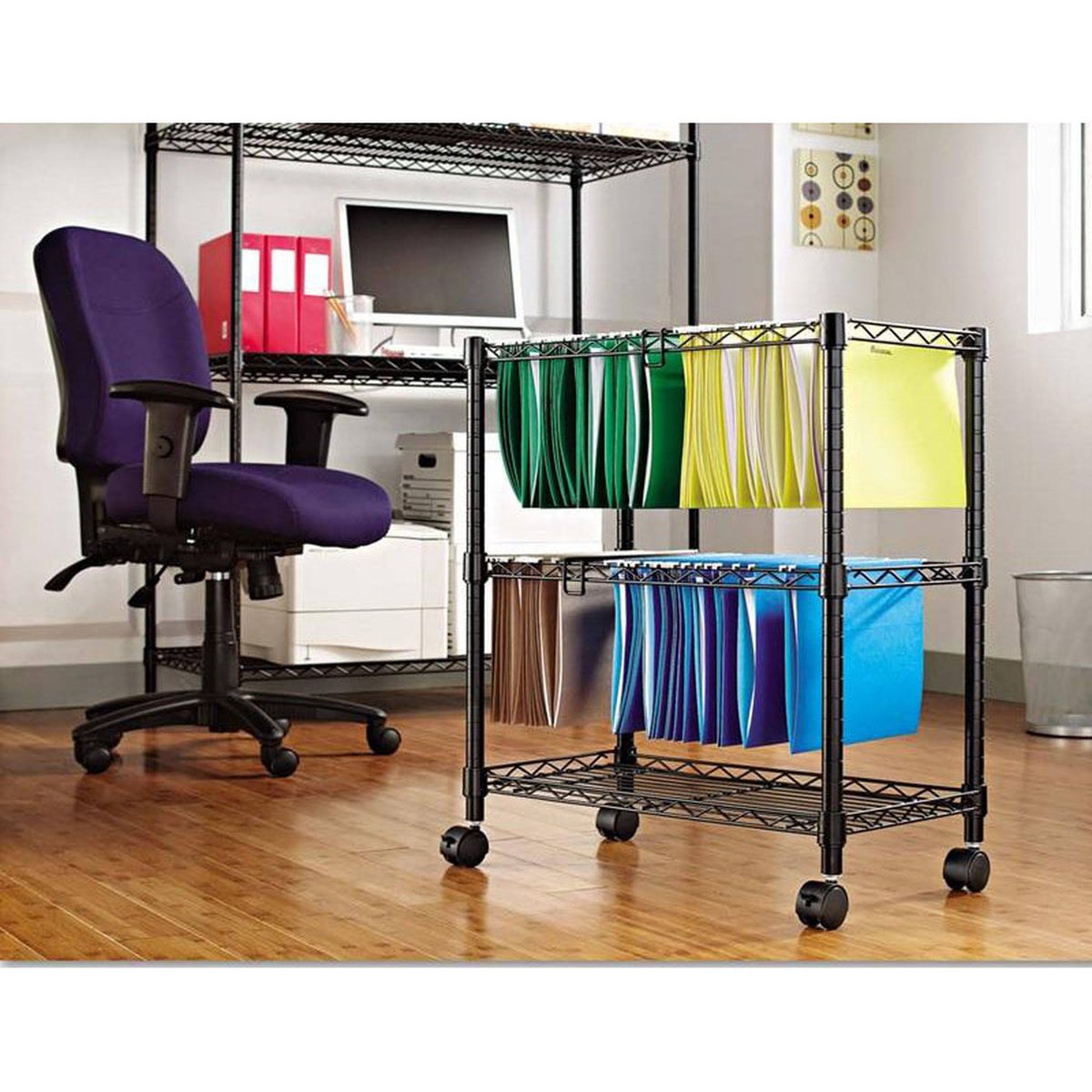 Black 2 Tier Rolling File Cart D777