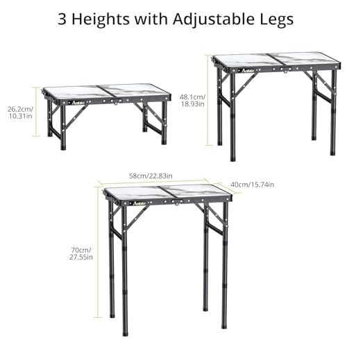 Folding Camping Table with Storage Net, 3 Adjustable Height Aluminum Small Portable Table with Carry Handle B58798