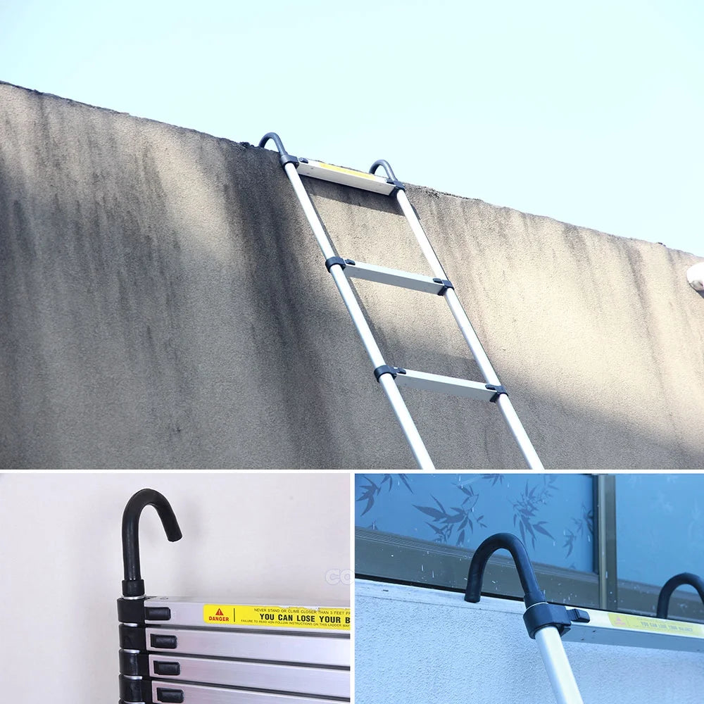 Telescoping Ladder 6.2M/20ft Aluminum Extension Folding Ladder with 2 Hooks X53521