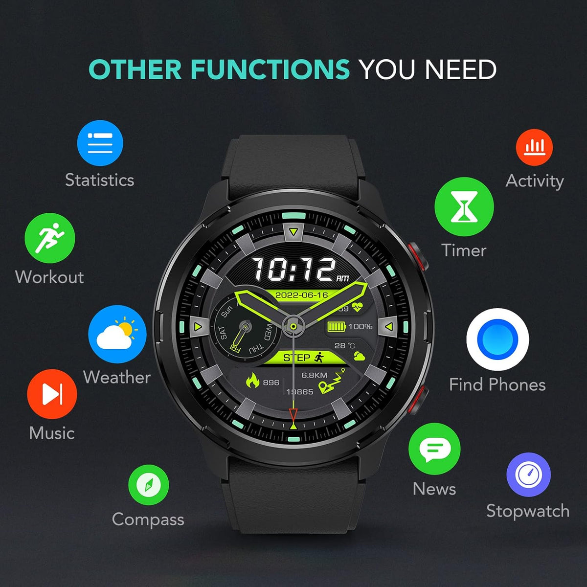 Smart Watch with GPS, Fitness Tracker, Heart Rate, SpO2, Sleep Monitor, IP68 Waterproof C886945