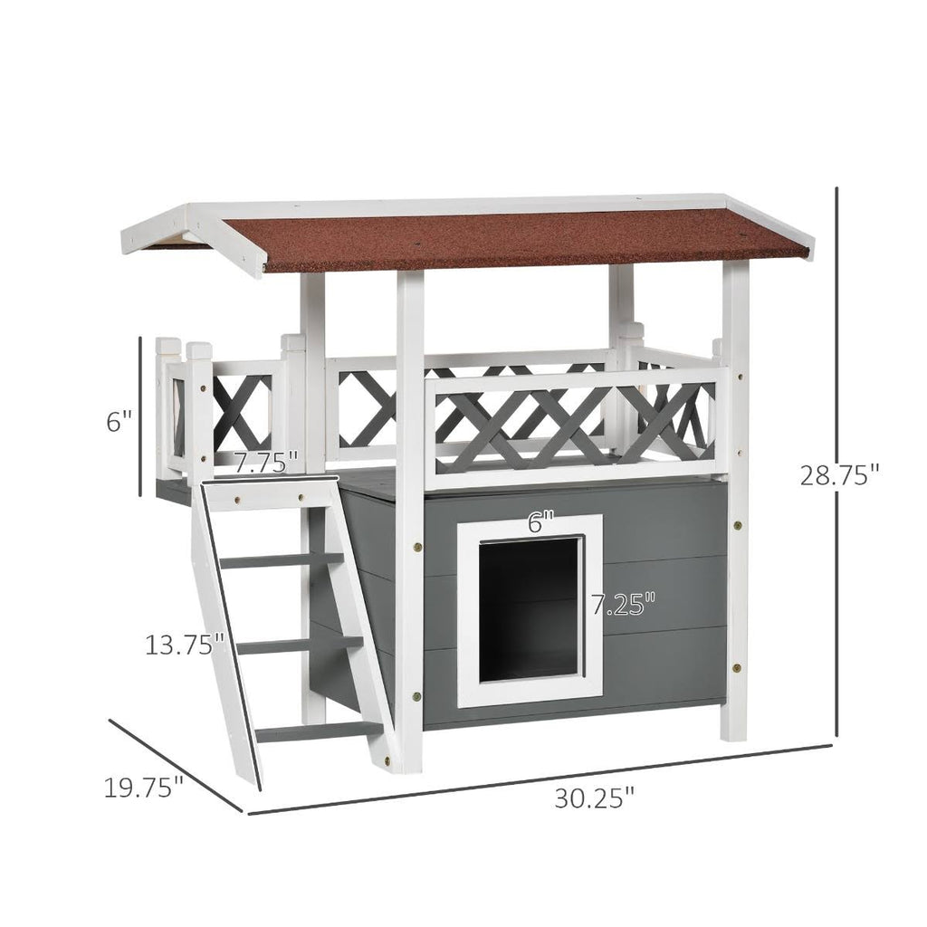 3-Story Wooden Cat House with Balcony J60276