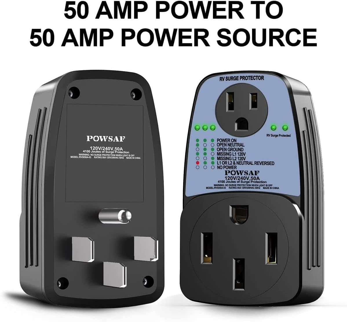 RV Surge Protector, 4100 Joules, 50 Amp Male to 50 Amp Female and 15 Amp Female U611737