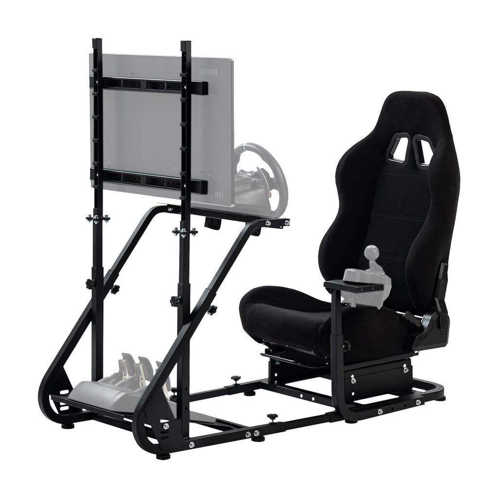 Black Seat TV VR Sim Racing Simulator Cockpit with Monitor Stand B57158