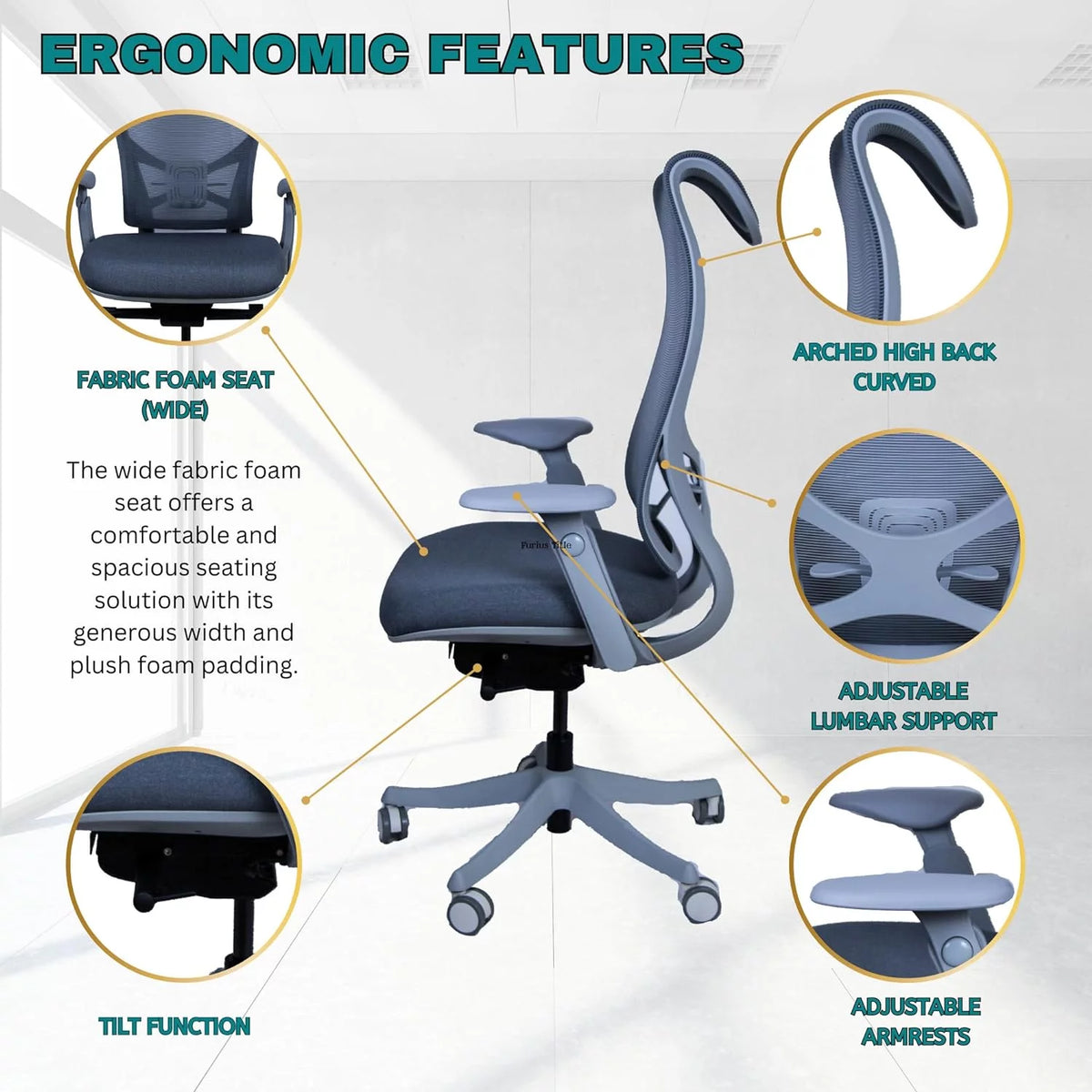 High Back Ergonomic Office Chair with Adjustable Lumbar Support U9704