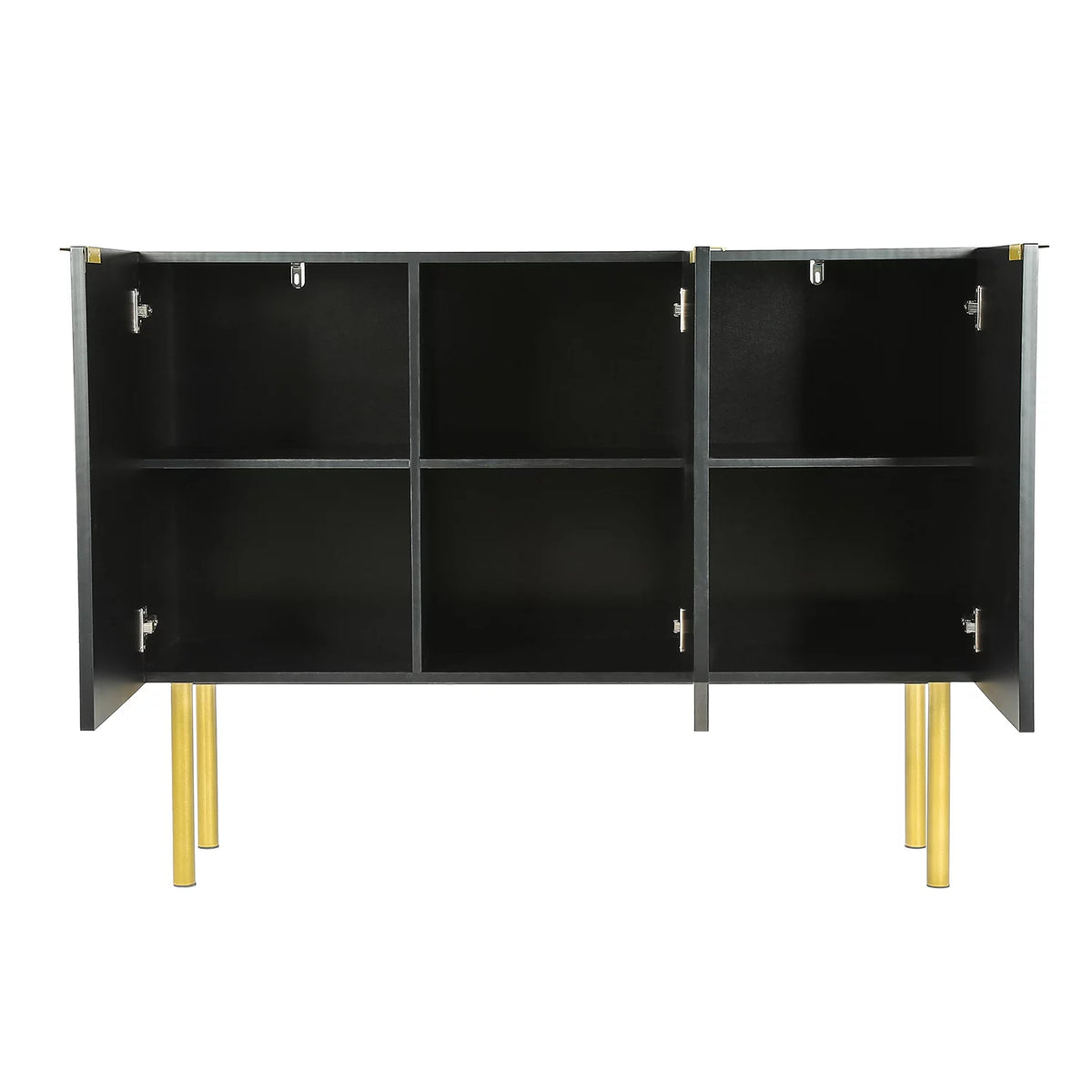 Black Modern Sideboard with Gold Metal Legs and Adjustable Shelves X472241
