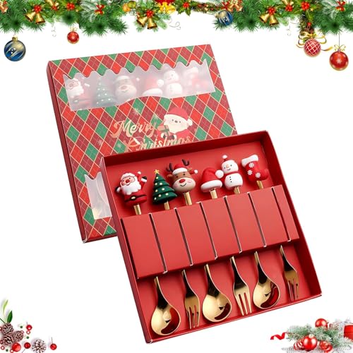 Gold Stainless Steel 3 Spoons and 3 Forks Dessert Set I8943