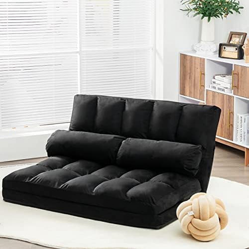 6-Position Foldable Suede Floor Sofa Bed with 2 Pillows (Brown) L177244