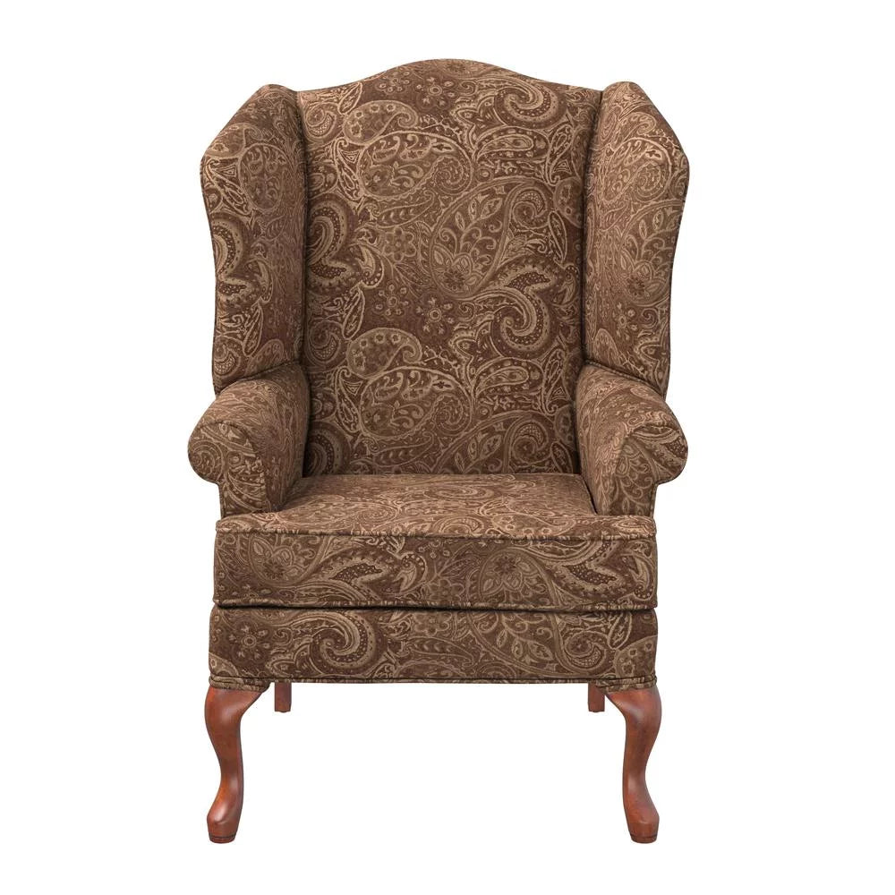 Paisley Cocoa Brown Chenille Fabric Wing Back Accent Chair F752