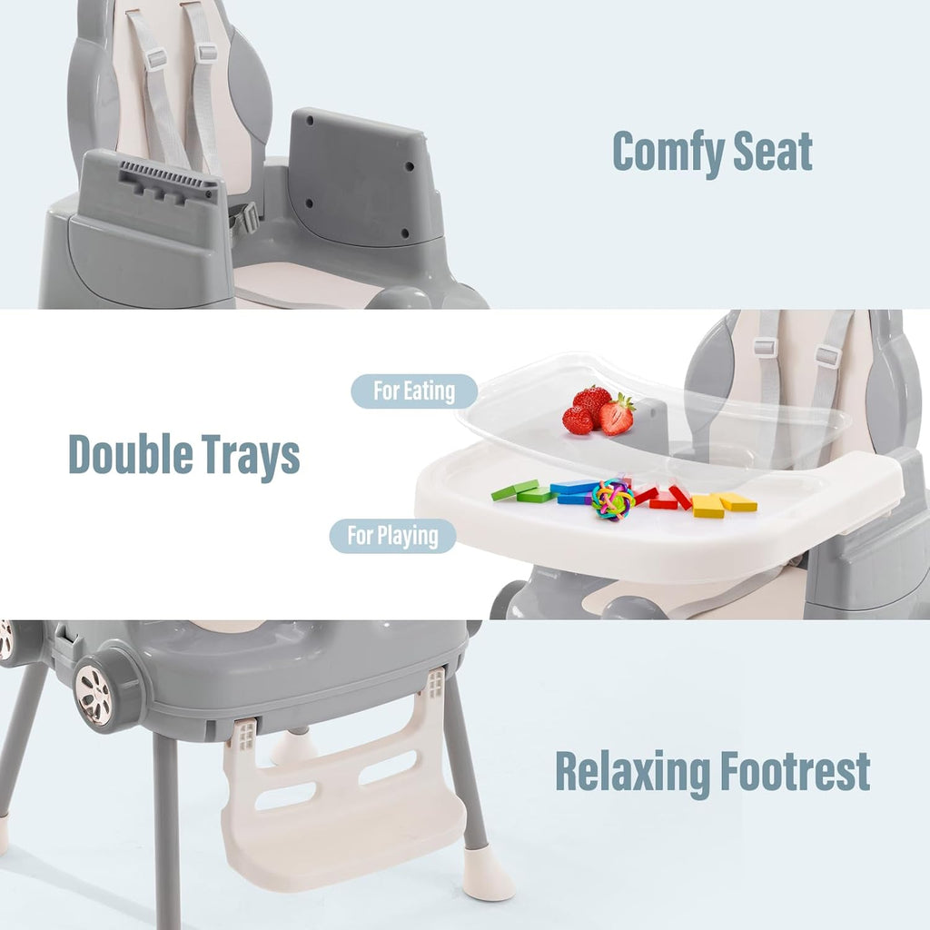 Deep Gray 3 in 1 Baby High Chair with 5-Point Harness H109710