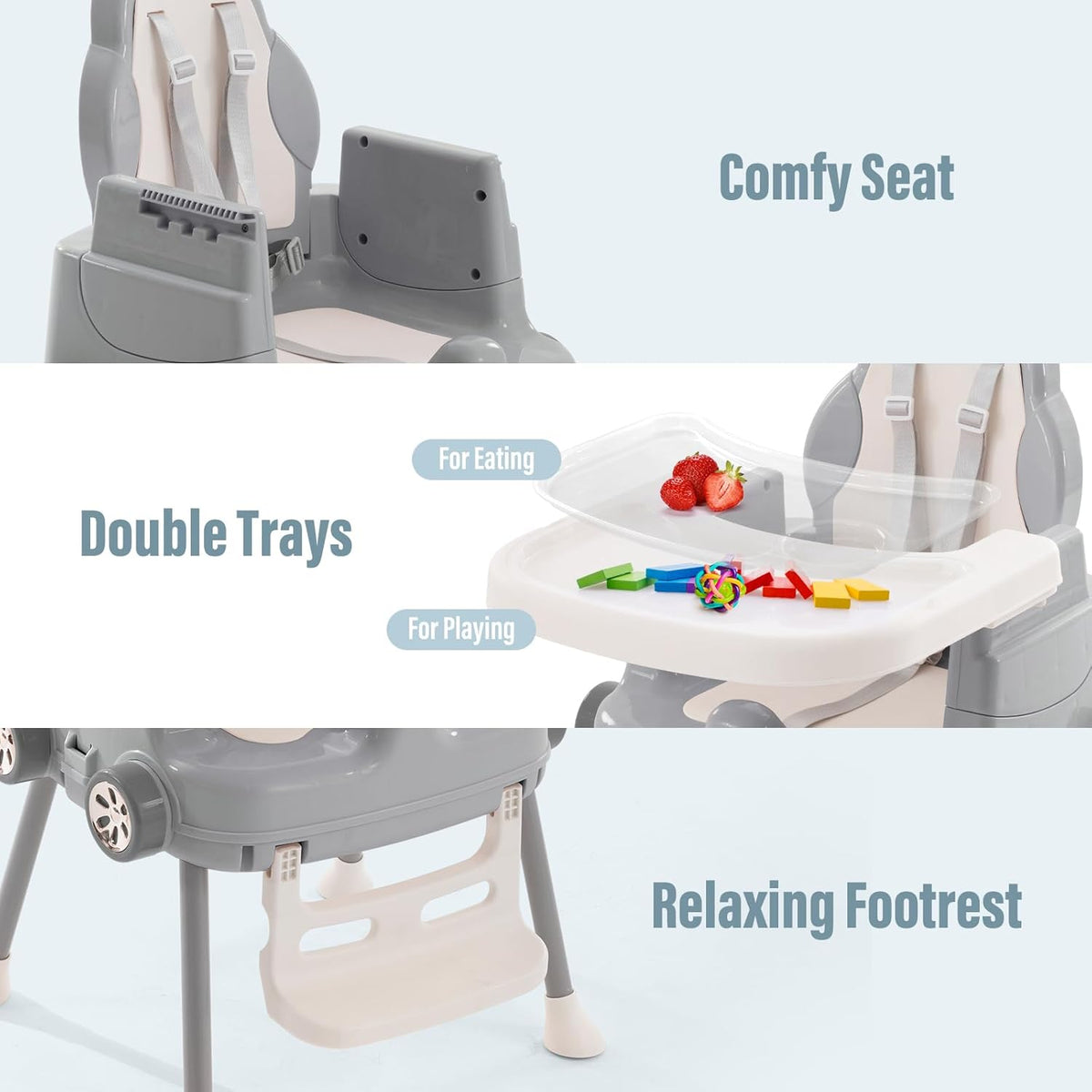 Deep Gray 3 in 1 Baby High Chair with 5-Point Harness H109710