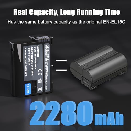3 Pack EN-EL15C Batteries and Three-Slot Charger Set 2280mAh F252727