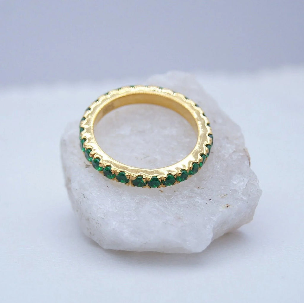 925 Sterling Silver Round Cut Emerald Engagement Ring L1191