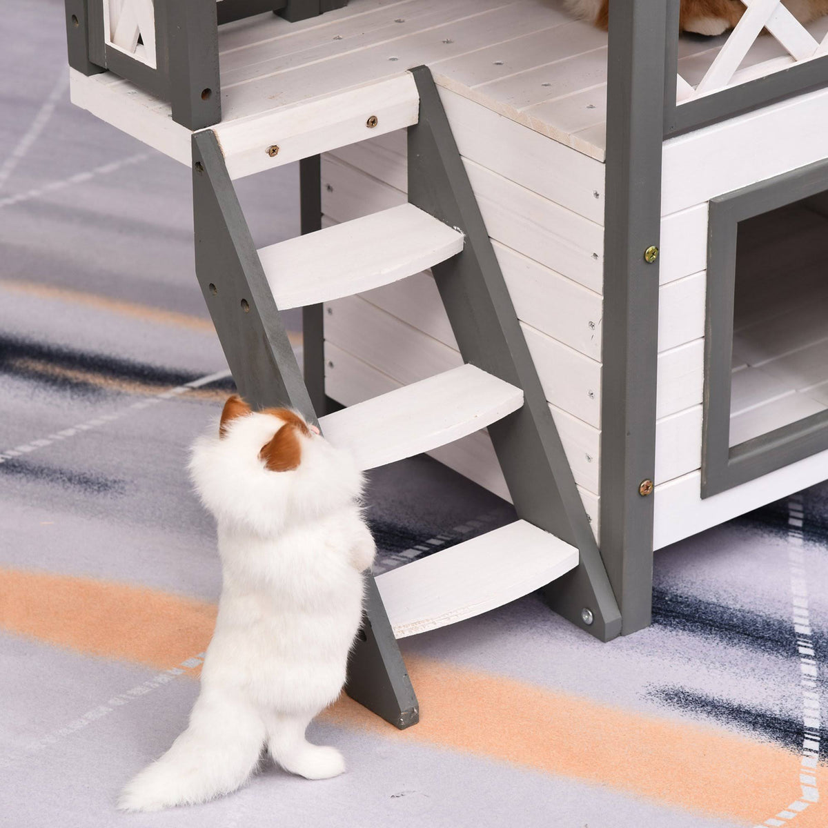 3-Story Wooden Cat House with Balcony J60276