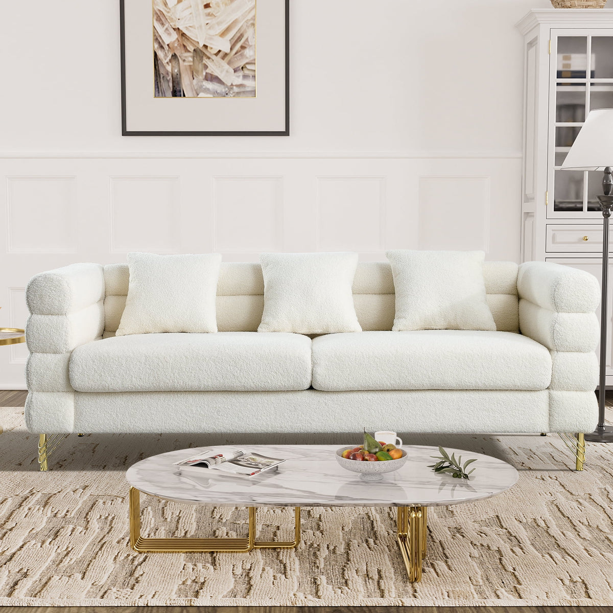 Teddy Fabric Bouclé 3-Seater Sofa with Golden Metal Legs F27563